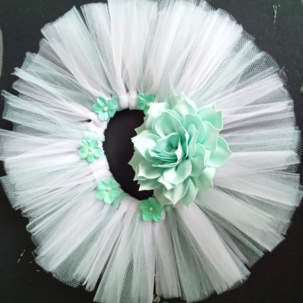 Green and White Tulle Floral Hair Accessories